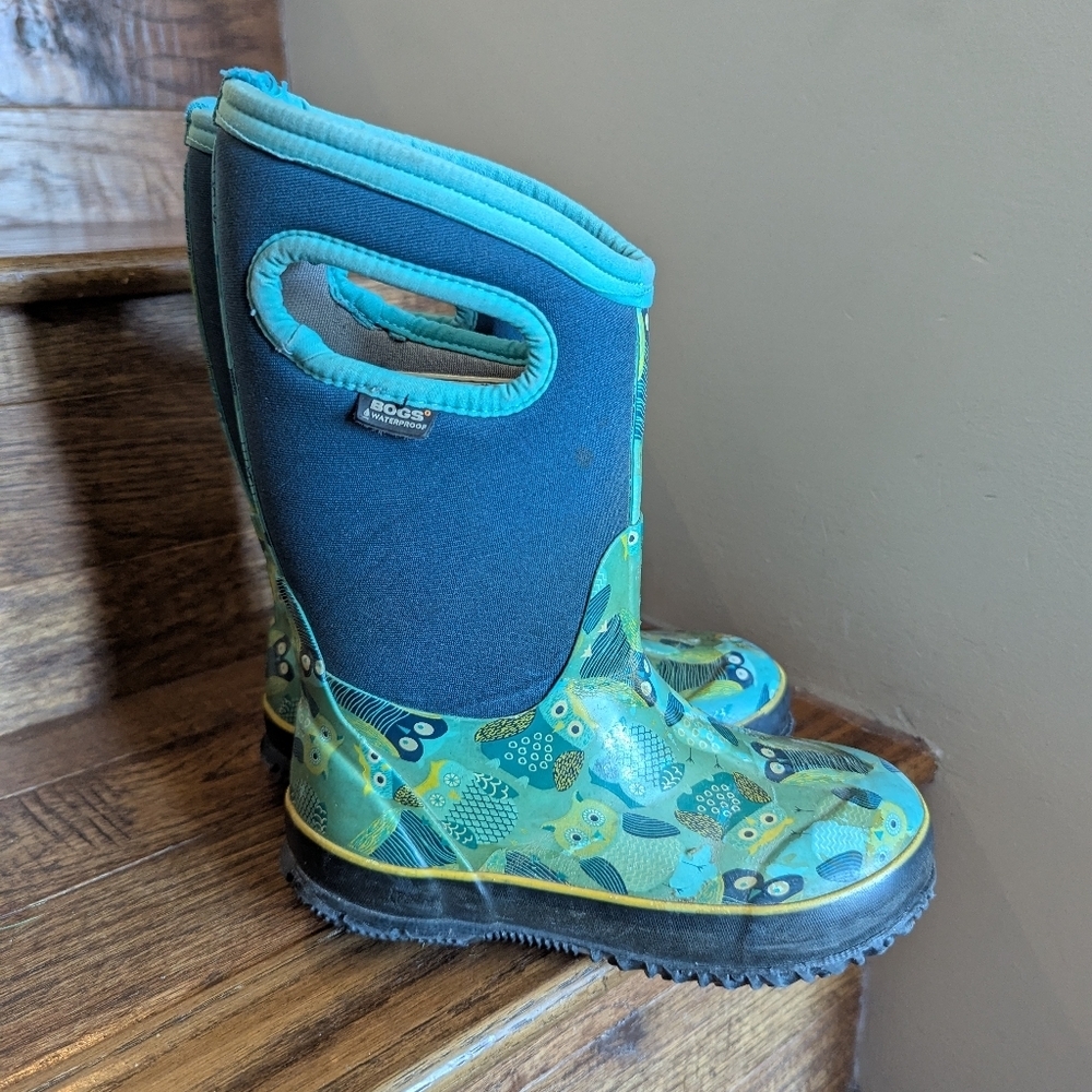 Bogs Classic Boots blue & Green Black Owl waterproof winter boots Kids Size 12